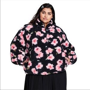 SANDY LANG x TARGET | Plus-Size Half Zip Floral Print Sherpa Jacket 4X